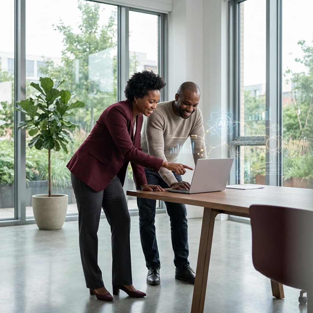 Business owners using AI technology